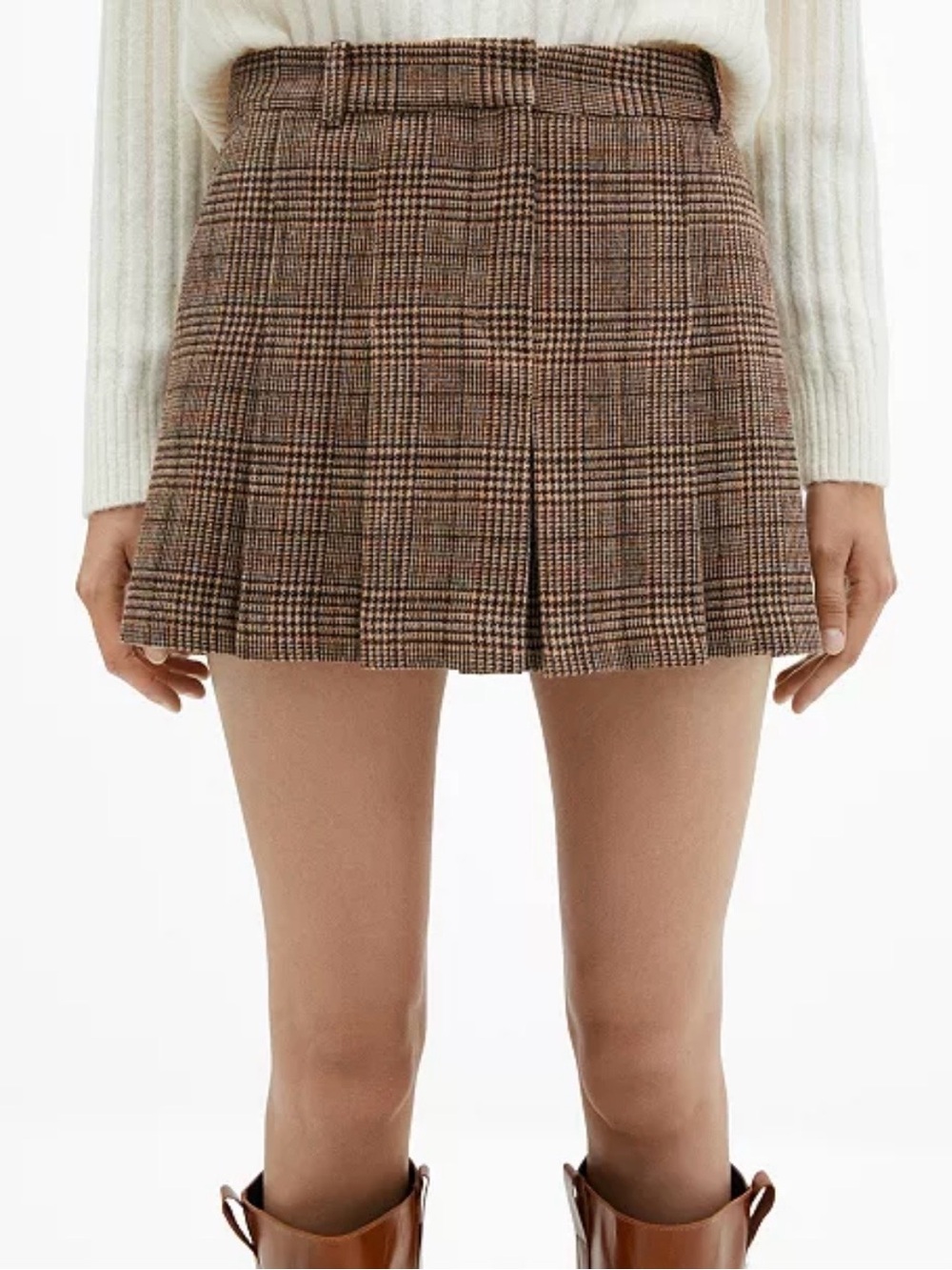 MANGO Plaid Pleated Mini Skirt - Brown size 12